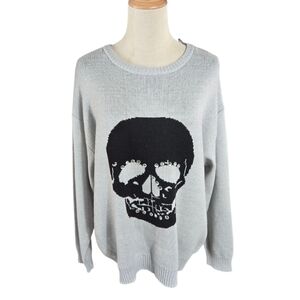 Vigoss Light Gray Knit Skull Rhinestone Sweater NWT